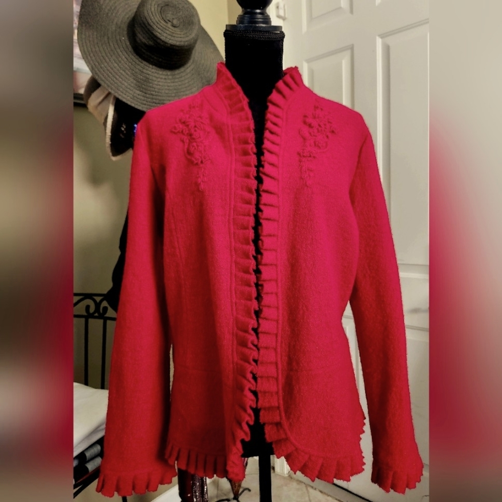 ‼️Sweater For Cool Weather "FOR CYNTHIA"Wool Ruffle Embroidered, Sweater Red PXL